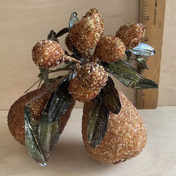 Christmas Ornament Bronze Gold Sparkly Pear Sparkles Beads Fruit Cluster - Picture 6 of 10